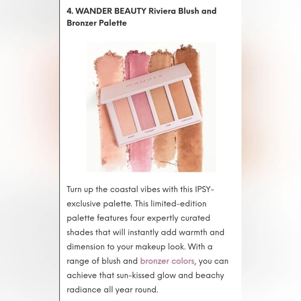 WANDER BEAUTY Riviera Blush and Bronzer Palette